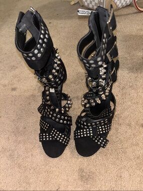 Cape Robbin Black Studded Gladiator Heels